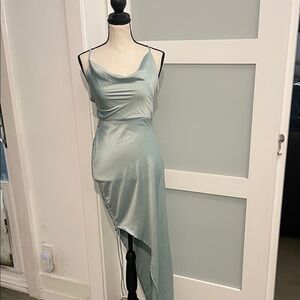 Hello Molly Asymmetrical Satin Dress in Mint
